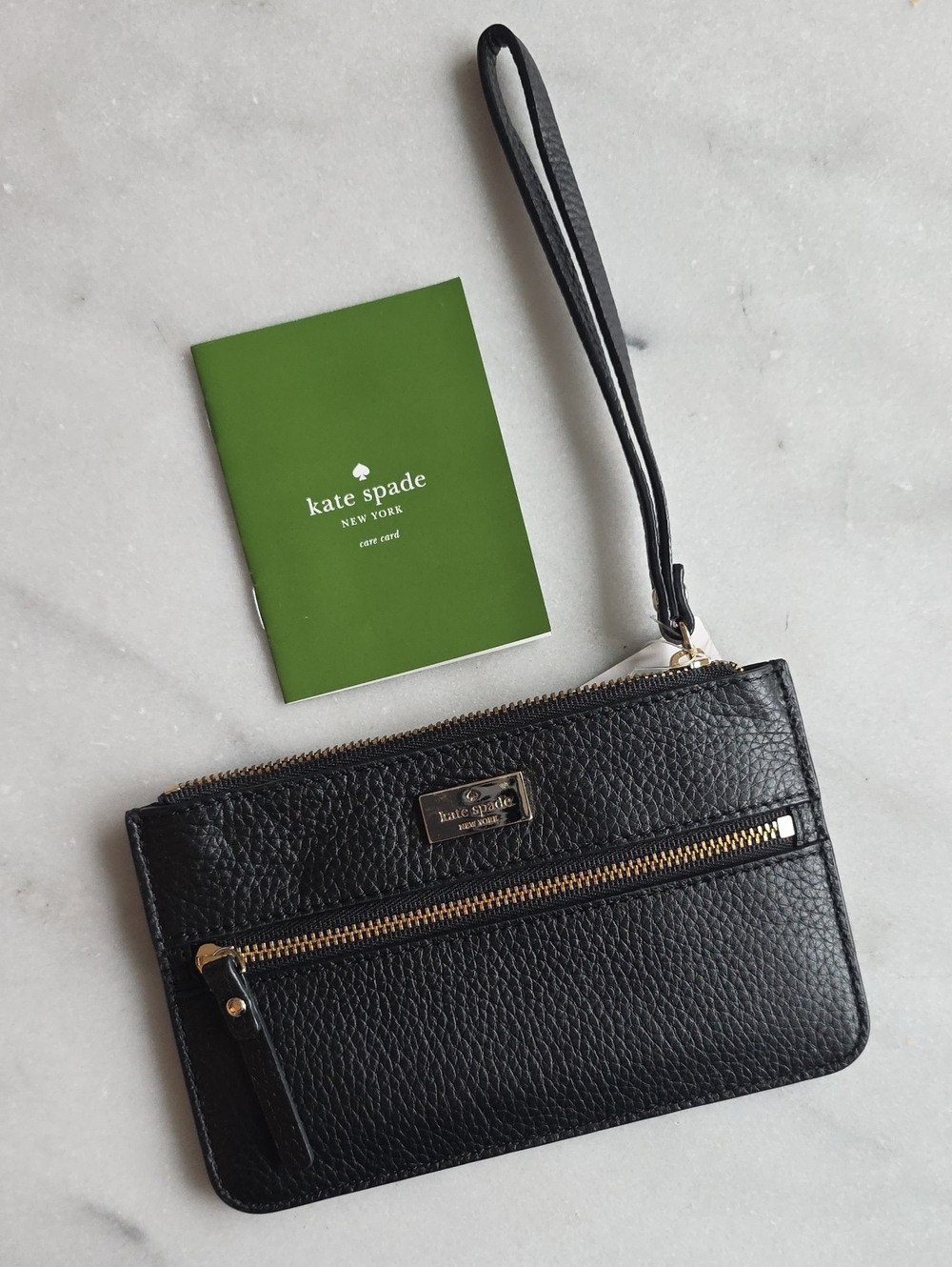 BRAND NEW kate spade Black Pebbled Leather Wristlet with Gold Hardware
